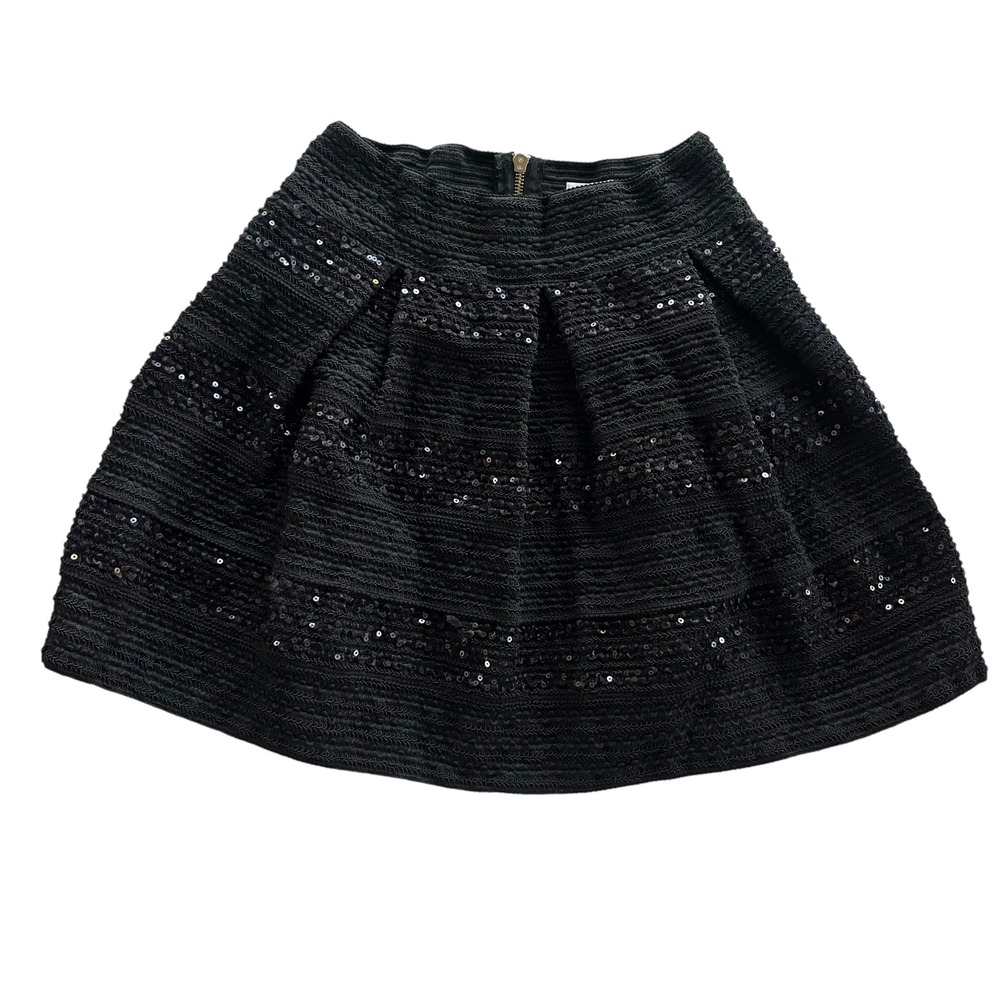 Petit Gâteau Women's M Black Textured Sequins Fit Flare Pleated Mini Skirt Party